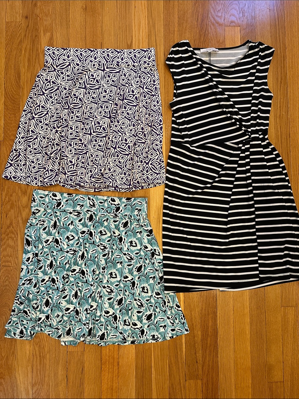 Loft Two Patterned Skirts and Striped Dress, M